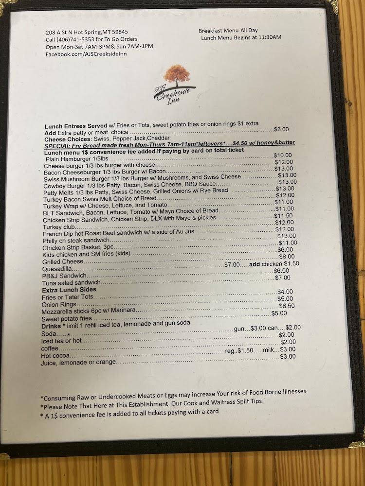 AJS Creekside Inn Menu image 2