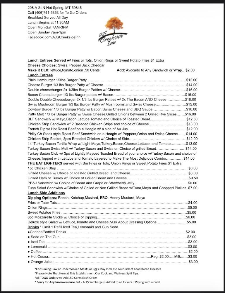 AJS Creekside Inn Menu image 3